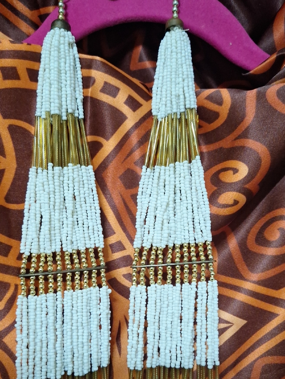 Vintage Afican Waist Length White and Gold Multi-Strand Beaded Necklace -